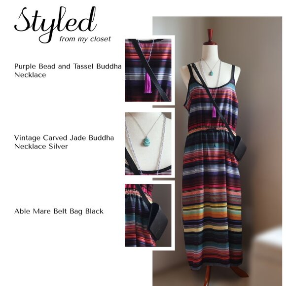 Athleta Havana Midi Rainbow Stripe Dress Womens L Festival Summer Travel - Picture 7 of 7